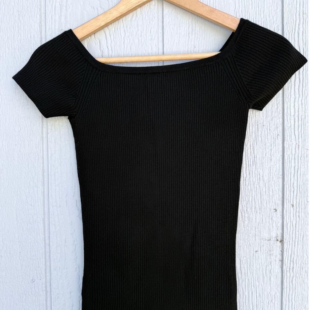 VICTOR GLEMAUD 100% wool thick ribbed black off shoulder mini cocktail dress - Picture 4 of 10